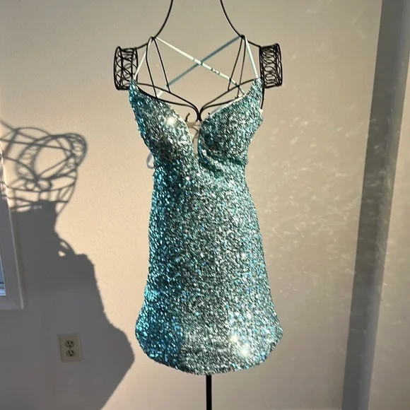 Dresses | Formal Aqua Blue Sequin Mini Dress | Poshmark